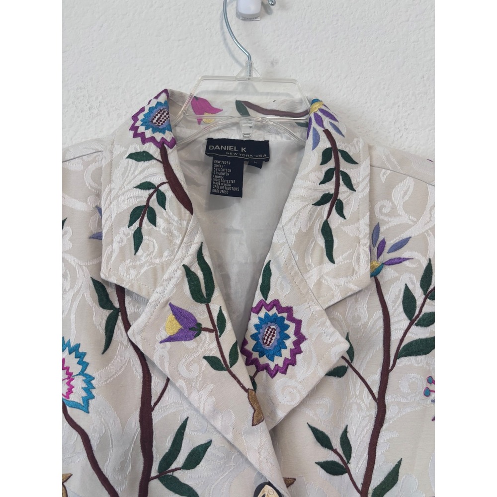 Daniel K Embroidered Jacket Womens Large Cream Floral Boho Cropped Vintage Y2K - Picture 3 of 9